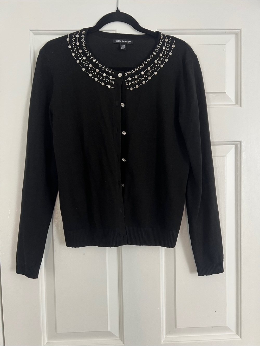 Cable & Gauge Black Embellished Crewneck Cardigan